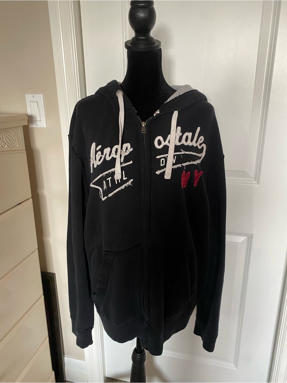 Aeropostale Black Hooded Zip Sweatshirt with Script Logo